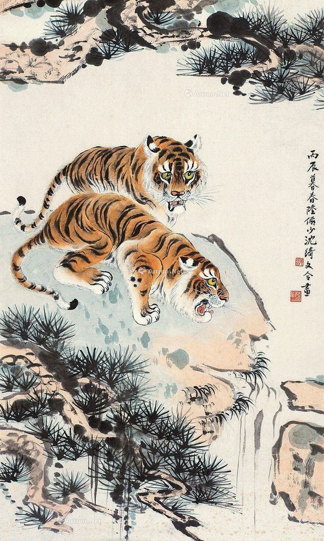 圖：陸儼少、沈綺文合畫《雙虎圖》