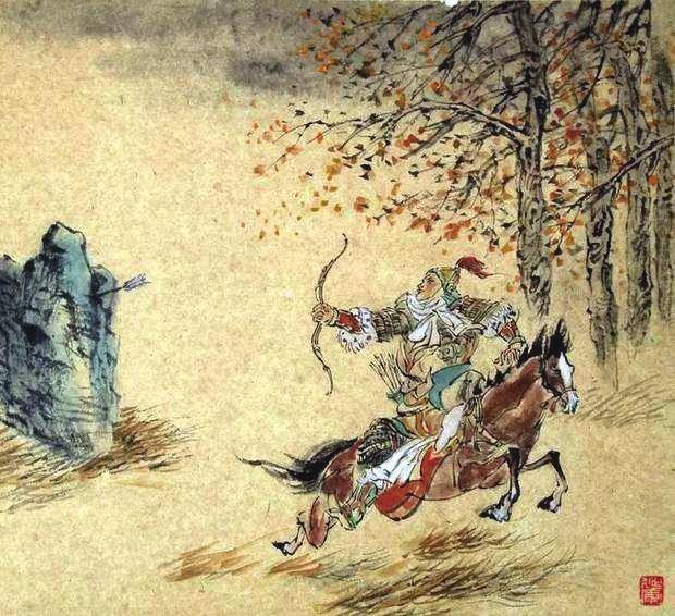 “林暗草驚風(fēng)，將軍夜引弓。”畫作